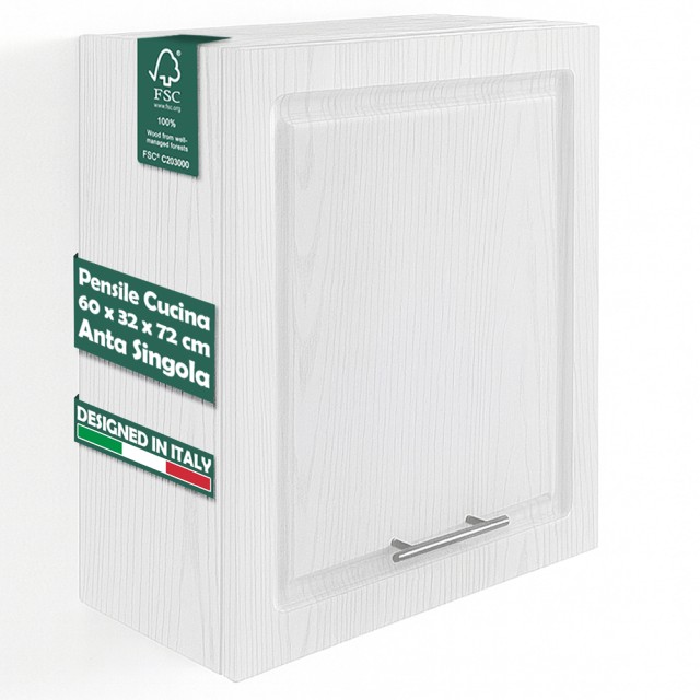 Shally Dogan Ντουλάπι Κουζίνας Κρεμαστός Τοίχου Μονή Πόρτα Ξύλινη Επένδυση Λευκή Με Ανάγλυφη Υφή 02001641