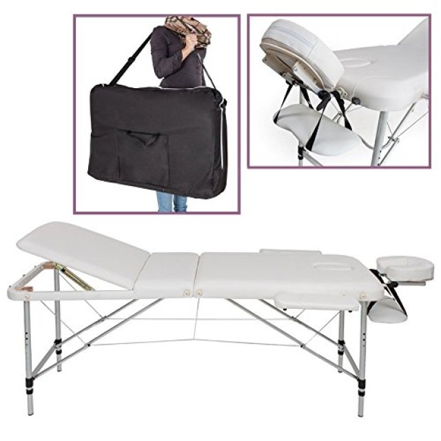 BAKAJI Πτυσσόμενο Αλουμινένιο Κρεβάτι Μασάζ 3 Ζωνών Φυσιοθεραπείας SPA Λευκό 12kg +Τσάντα 01824796