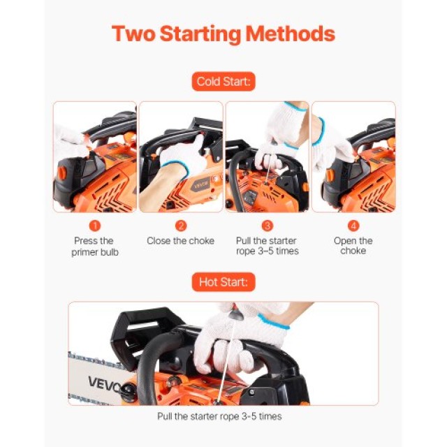VEVOR Αλυσοπρίονο Βενζίνης 25cc 1.02 HP 12 ιντσών για Κοπή Ξύλου RQLJ12INCHECGYJ4G001V0