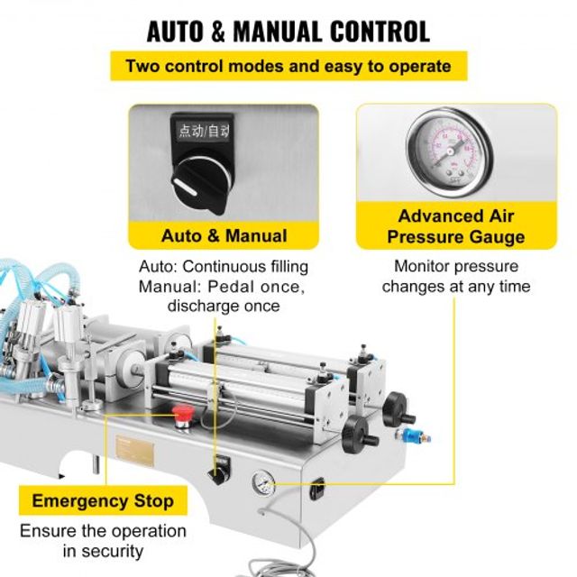 VEVOR Πνευματική Μηχανή Γεμίσματος Υγρών 100-1000ml με Δύο Ακροφύσια για Χυμούς  STWSYTGZJ00000001V2