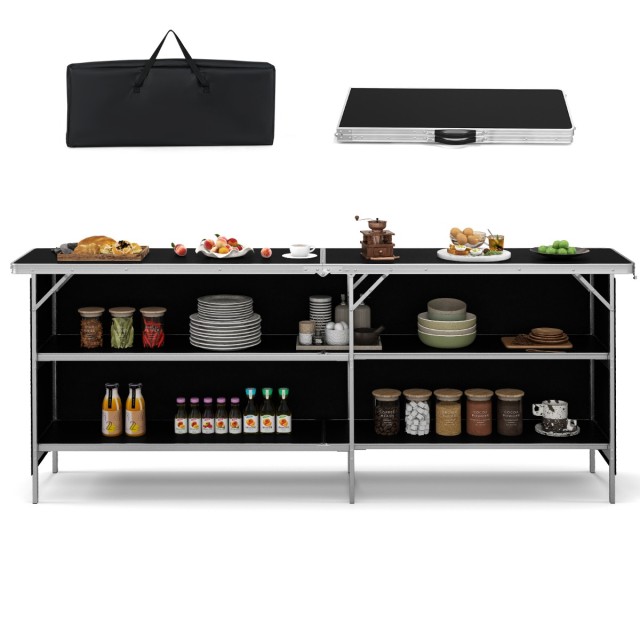 Costway Πτυσσόμενο Τραπέζι Κάμπινγκ 206 x 38 x 83 cm με Αποθηκευτικούς Χώρους και Ανθεκτική Κατασκευή από Αλουμίνιο NP12015DK