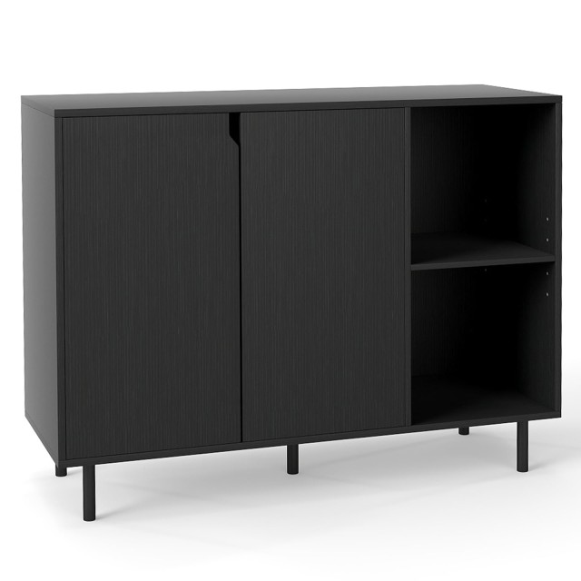 Costway Μαύρος ξύλινος μπουφές κουζίνας με 4 χώρους, 2 πόρτες και ρυθμιζόμενα ράφια. 80 x 38 x 106 cm JV13205DK