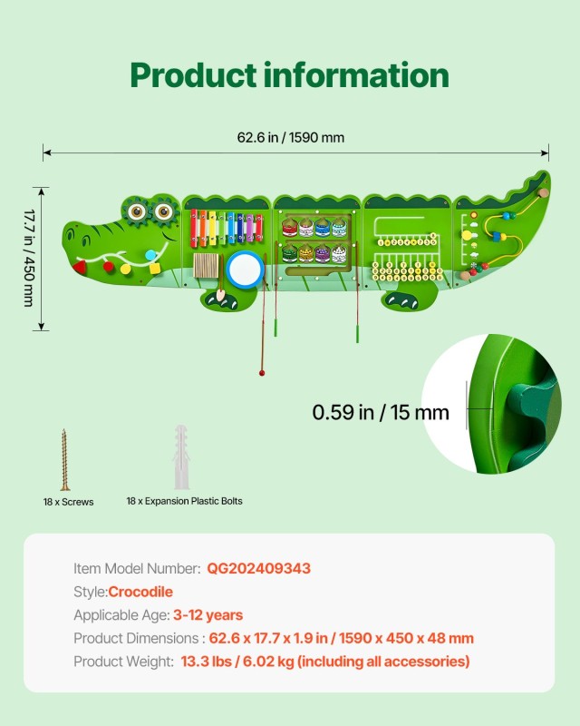 Πάνελ Δραστηριοτήτων Τοίχου – Κροκόδειλος με 9 Δραστηριότητες Montessori 3-12 Ετών ETMLGBMZKZHSMZSR0V0 VEVOR