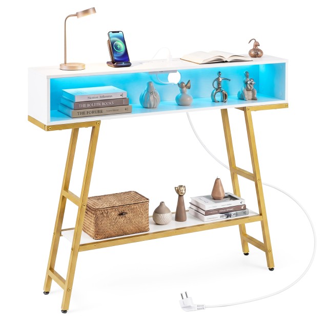 Costway Στενό Κονσολάκι 3 Επιπέδων με Φωτισμό LED και Σταθμό Φόρτισης, Λευκό, 86,5 x 100 x 20 cm JV13565DE-WH