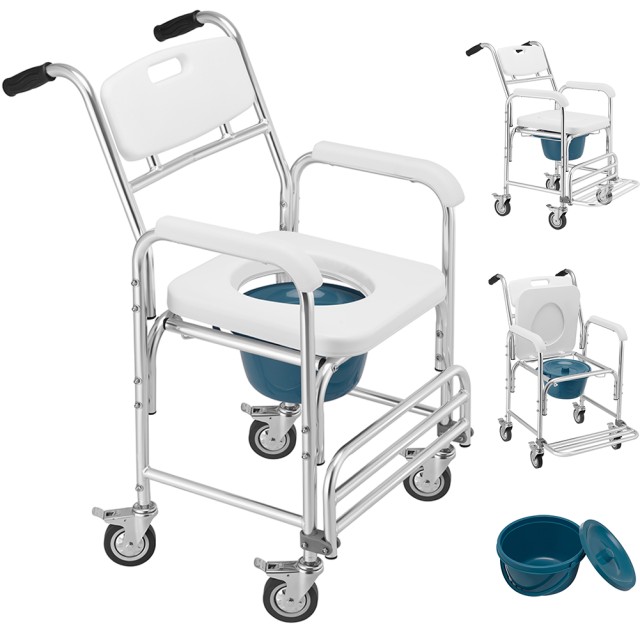 BAKAJI Αδιάβροχη Καρέκλα με Ρόδες για Ηλικιωμένους και ΑμεΑ με Άνετο Κάθισμα και Καπάκι Τουαλέτας 02001896