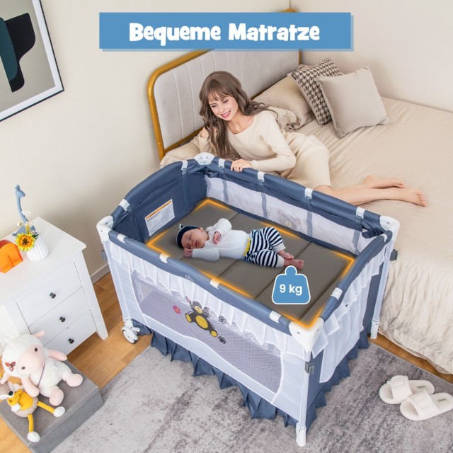 Costway Πολυλειτουργικό Βρεφικό Κρεβάτι 4-σε-1 με Διαστάσεις 66 x 90 x 110 εκ. BE10018GR