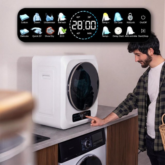 Cecotec  Mini Στεγνωτήριο Ρούχων Bolero DressCode Dry 3400V 3 kg Λευκό με Full Color Οθόνη, 8 Προγράμματα και UV Care CEC-111288