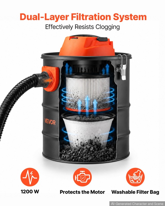 VEVOR Ηλεκτρική Σκούπα Στάχτης 15L για Τζάκια 1200W CHGJ15L800W0MPGUX001V2