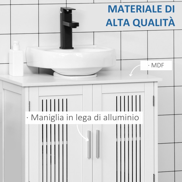 kleankin Ντουλάπι Μπάνιου με 2 Πόρτες MDF Εξοικονόμηση Χώρου με Ρυθμιζόμενα Ράφια 60x30x60cm με  U: 16.8Μ x 20.9Β εκ.Λευκό  834-343WT