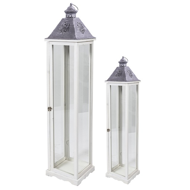 Galileo Σετ 2 διακοσμητικά φανάρια 23x23x103 εκ. και 16x16x69 εκ. γκρι και άσπρο Sibilla 5910661