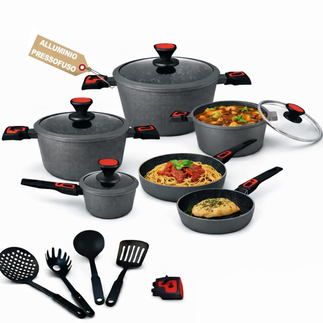 BAKAJI Σετ Κατσαρολών Rubino Suprem 24 τεμ. από Χυτό Αλουμίνιο Γκρι με Αποσπώμενες Λαβές 02002003