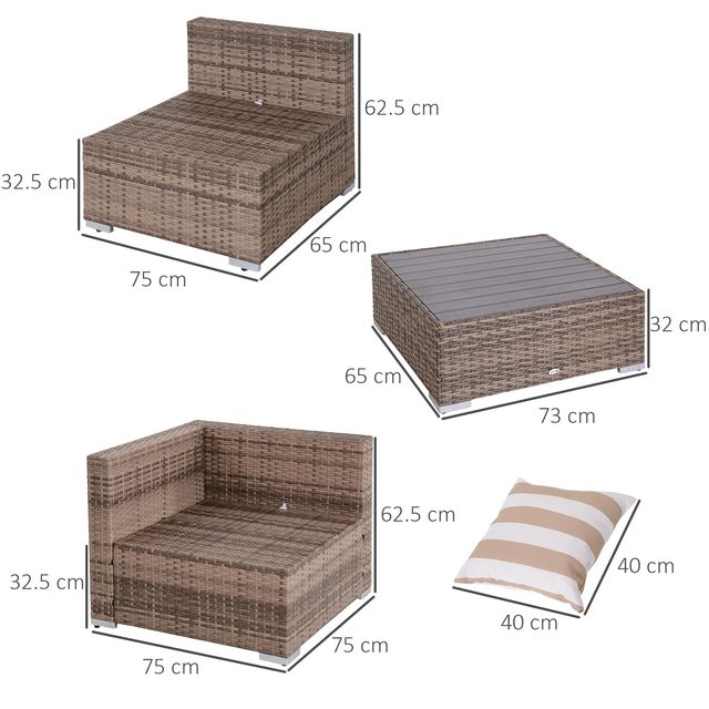 Outsunny 7 τεμαχίων Rattan Garden Lounge με τραπεζάκι σαλονιού και αρθρωτό καναπέ με μαξιλάρια, γκρι 860-020V03