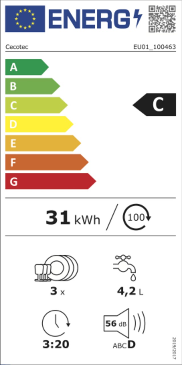 Cecotec Μίνι Πλυντήριο Πιάτων Bolero Aguazero 1100  Λευκό, 45.2D x 42.5W x 46H, Ενεργειακή Κλάση C, 6 Προγράμματα, Touch Control Panel, Λειτουργίες Long Storage & Delay Start