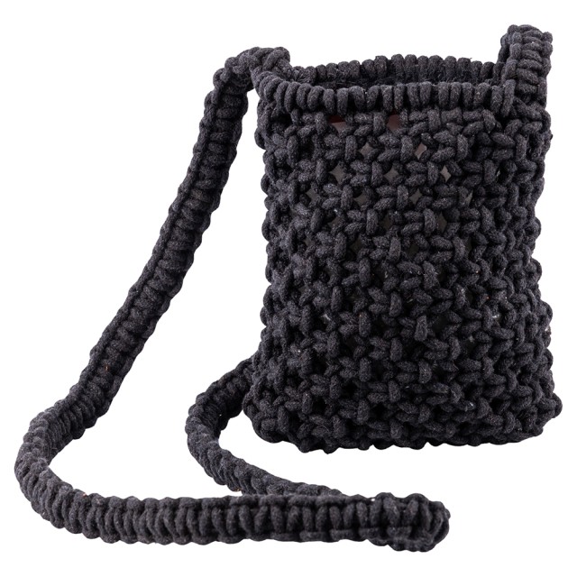 Villa dEste Home Μίνι Τσάντα Παραλίας με Πλεκτό Βαμβακερό Λουρί 13x20 cm Μαύρο Μακραμέ 5919880