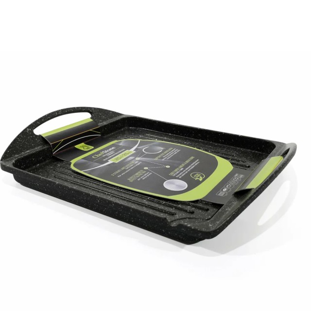 BAKAJI Πλάκα Ψησίματος με 2 Χερούλια και Επαγωγικό Πάτο - Εφέ Πέτρας 25 εκ. 02842576