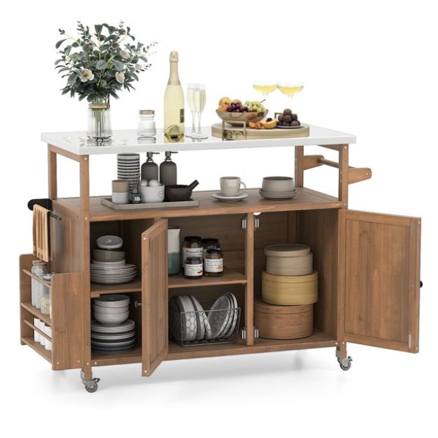 Costway Εξωτερικό Καρότσι Ψησταριάς με Επιφάνεια Εργασίας από Ανοξείδωτο Ατσάλι και Κλειδώσιμους Τροχούς  92 x 130 x 47 εκ GT4503CF