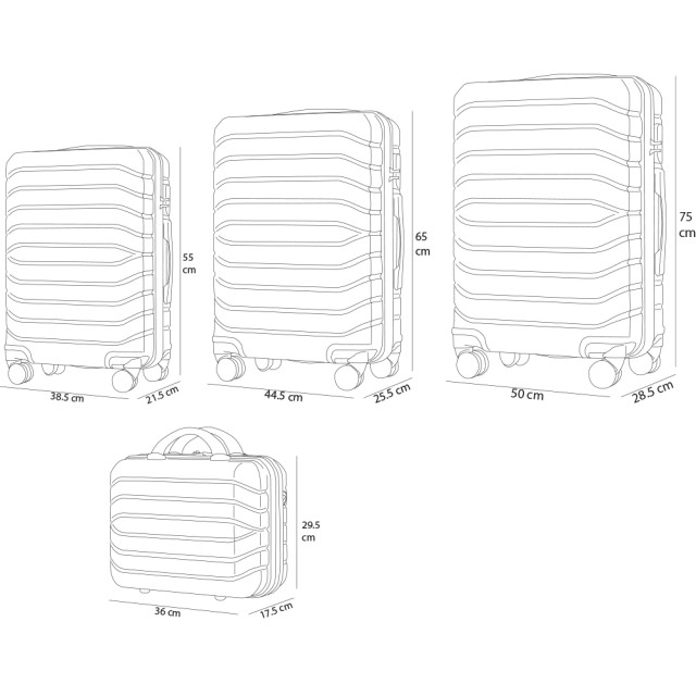 PROVITERA  Σετ 4 Σκληρές Βαλίτσες Μαύρες Τρόλεϊ Αποσκευών με Νεσεσέρ Ταξιδιού Easy Roll 02841557