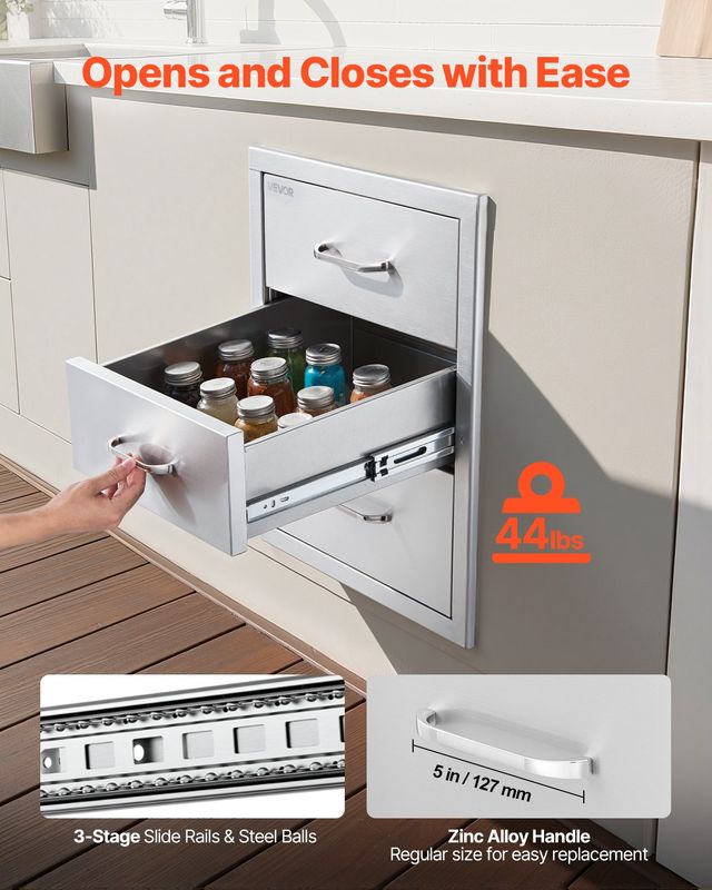 VEVOR Τριπλό Ανοξείδωτο Σύστημα Συρταριών 46x59x59 εκ. για Εξωτερική Κουζίνα CGCTJ3CT185WKR3X3001V0
