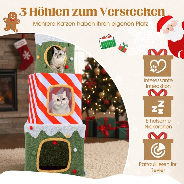 Costway Χριστουγεννιάτικο Δέντρο για Γάτες Εσωτερικού Χώρου 120 εκ. - Χαριτωμένο Έπιπλο Αναρρίχησης PV10506GN