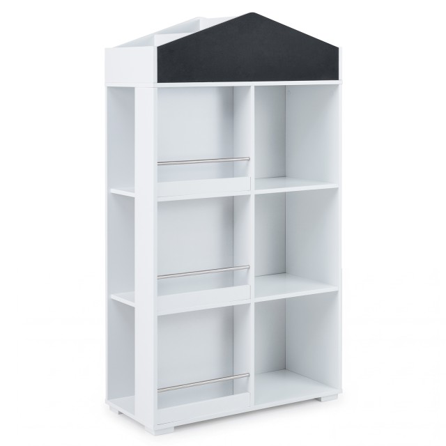 Costway Παιδική βιβλιοθήκη Montessori σε σχήμα σπιτιού με μαυροπίνακα και 13 θήκες, λευκή, 116,5 x 64 x 30 cm TP10398WH