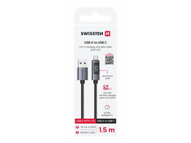 SWISSTEN Καλώδιο LCD USB-A / USB-C 8595217491557
