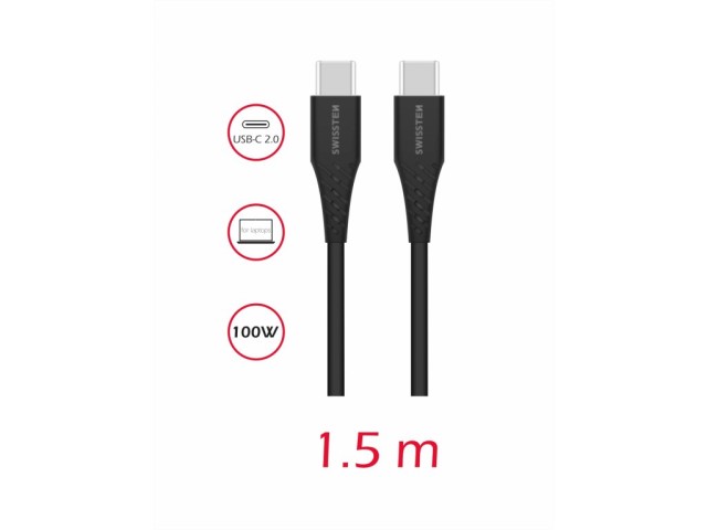 SWISSTEN Καλώδιο Δεδομένων TPE USB-C/USB-C Power Delivery 5A (100 W) 1,5 m, Μαύρο 8595217487109