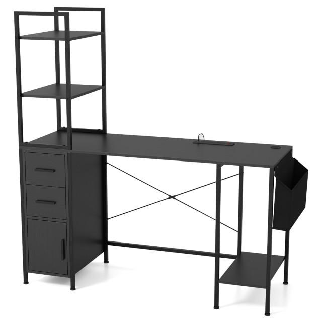 Costway Γραφείο Υπολογιστή 188 x 78 x 6,5 cm  με Προσαρμόσιμο Φωτισμό LED και Πολυλειτουργικό Σταθμό Φόρτισης CB10593DE-DK+