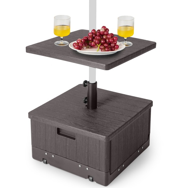 Costway Καφέ Βάση Ομπρέλας με Τραπεζάκι, Ρόδες και Λαβή NP11093CF