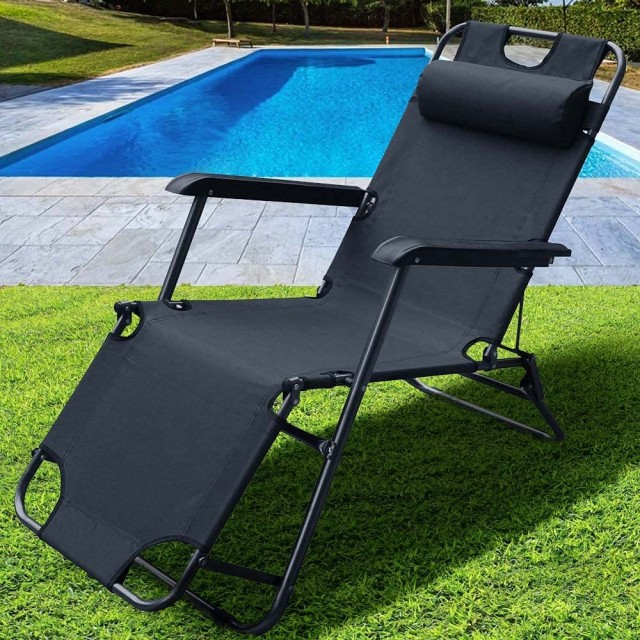BAKAJI  Καρέκλα Πολυθρόνα Εξωτερικού Χώρου Κήπου Ανακλινόμενη σε Ξαπλώστρα Πτυσσόμενη Μαύρη  02012065