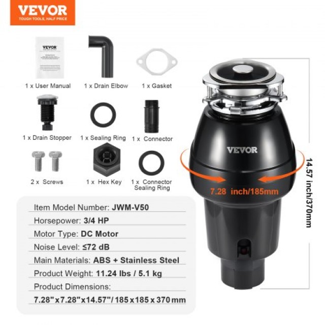 VEVOR  Απορριμματοφάγος 3/4 HP 3600 RPM 3-Βolt  GDLJCLQ34HPZKBEE1V2