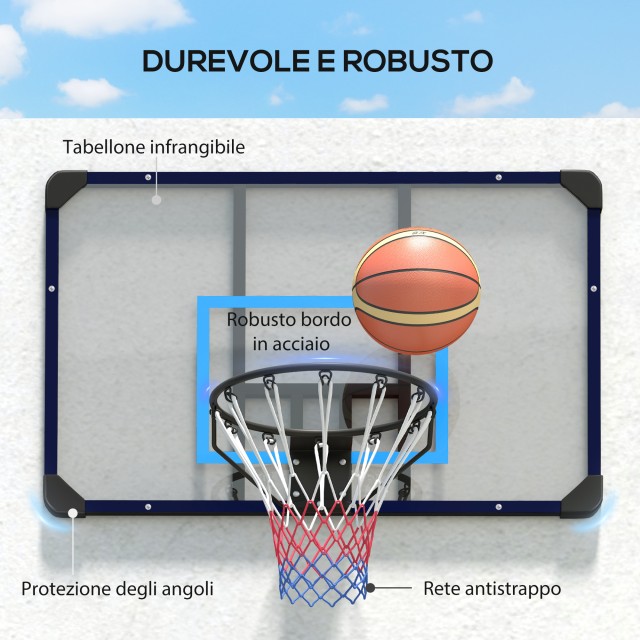 SPORTNOW Καλάθι Μπάσκετ Τοίχου με Ανθεκτικό Ταμπλό και Στεφάνι από Ατσάλι, 113x61x73 εκ. A61-039V00BU