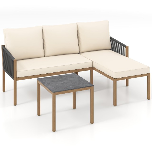 Costway Σαλόνι κήπου 3 τεμαχίων με τραπέζι και μαξιλάρια NP12763BE