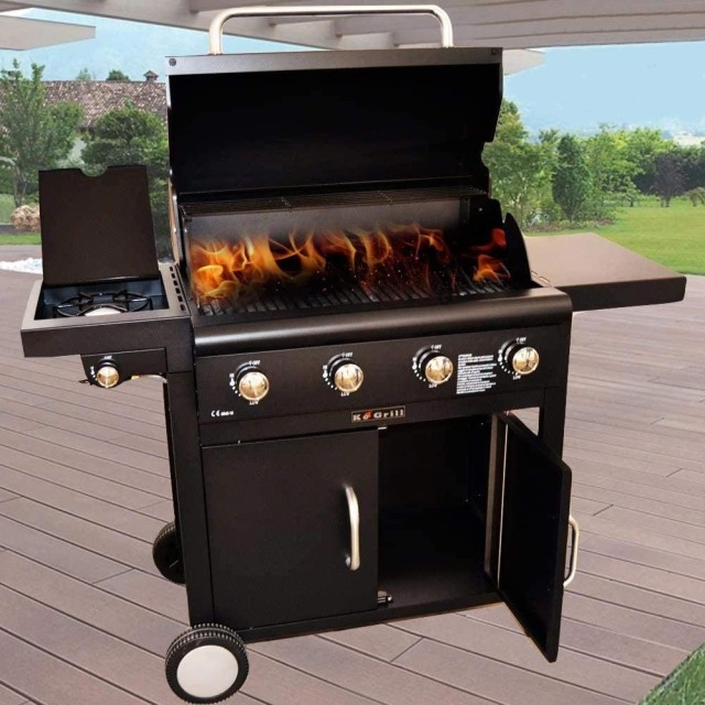 BAKAJI Μπάρμπεκιου Υγραερίου με Πέτρες Λάβας, 4 Καυστήρες & Πλευρικό Μάτι, 110x130x50 εκ. 02826904