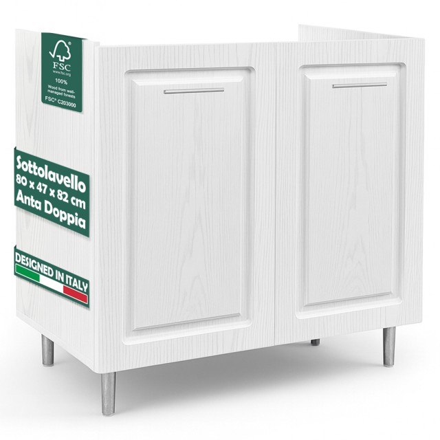 Shally Dogan Κινητό Ντουλάπι Κουζίνας κάτω από τον Νεροχύτη Ξύλινο, Λευκό με Φινίρισμα Φράξου, με 2 Πόρτες 02001634