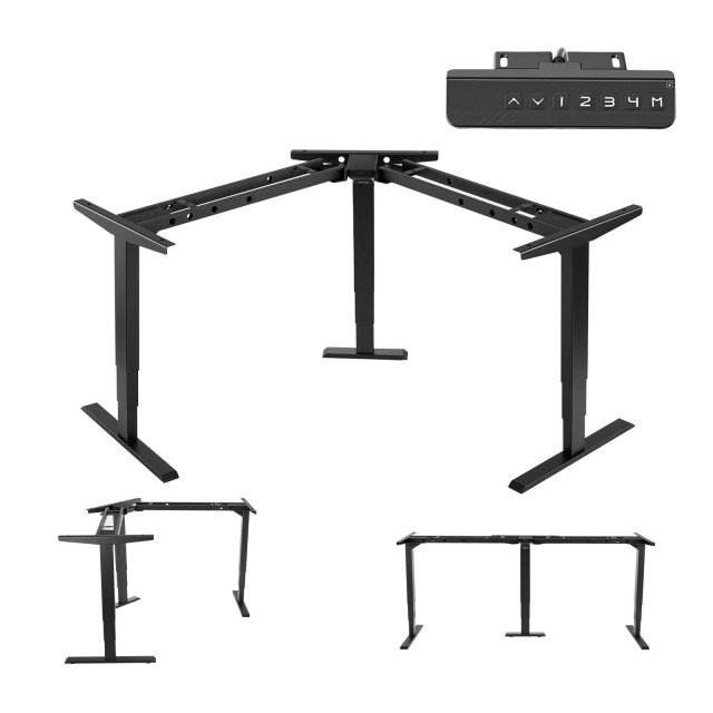 VEVOR Ηλεκτρικός Σκελετός Γραφείου Γωνιακός Τριπλού Μοτέρ Ρυθμιζόμενου Ύψους 60-125 εκ. με 4 Μνήμες, Μαύρο SJZDZZJZSDJZVBHO9001V2