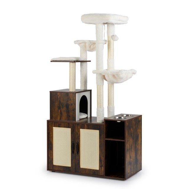 Costway Δέντρο Γάτας με Κρυψώνα για Αμμοδόχο 161 x 45 x 87 cm & 2 Αιώρες & Πλατφόρμα Παρατήρησης - Καφέ PV10366CF