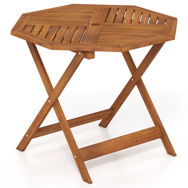 Costway Οκτάγωνο ξύλινο τραπέζι κήπου με οπή για ομπρέλα, φυσικό, 72 x 90 x 90 cm NP13027