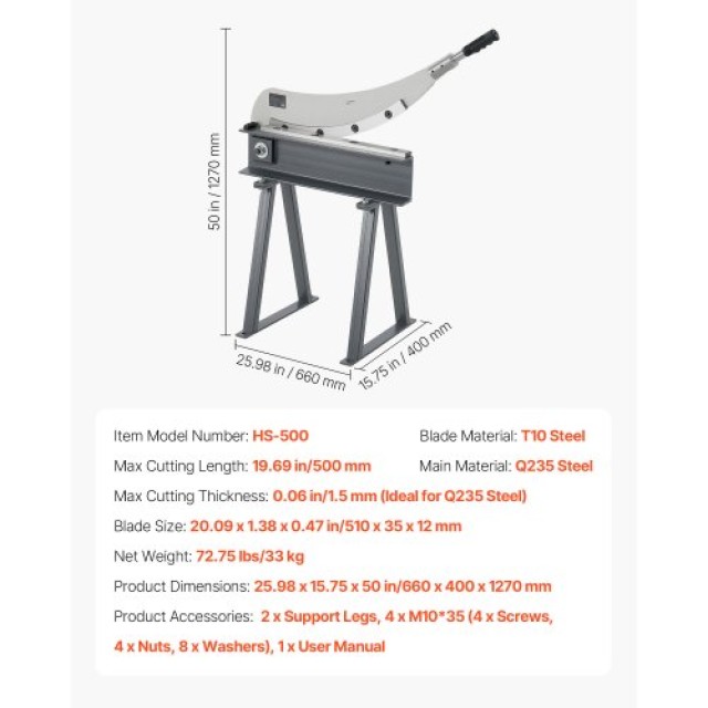 VEVOR Χειροκίνητο Υδραυλικό Ψαλίδι Γκιλοτίνα 500mm για Μεταλλικά Φύλλα, Με Υλικό Q235, για PCB, Αλουμίνιο, Χάλυβα, Χαλκό, Πλαστικό LSJBJCGK20YCR3O1C001V0