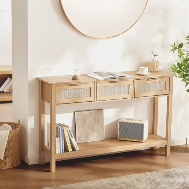 Τραπέζι Κονσόλα VEVOR Rattan με 3 Συρτάρια και Συρόμενη Πόρτα  TBXGZ3CMSYGB1CXTKV0