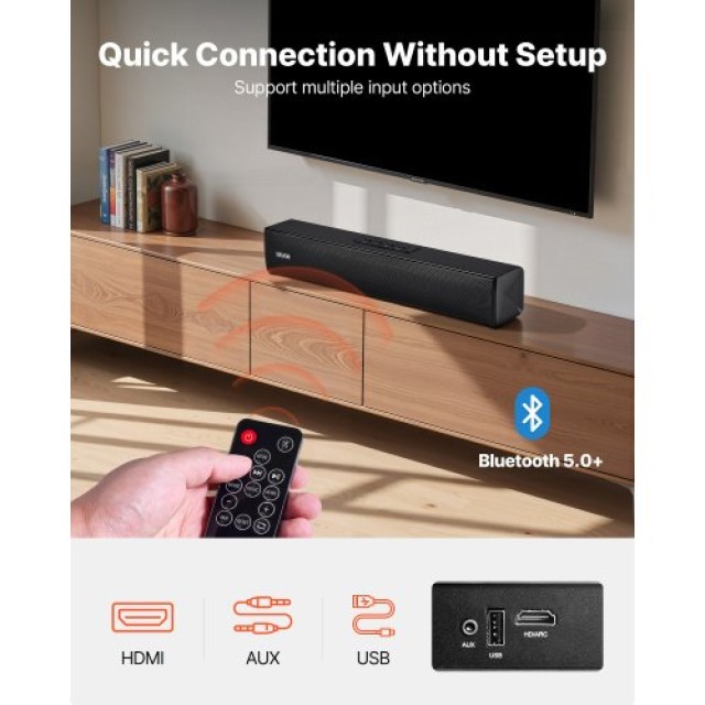 VEVOR Ηχομπάρα για Smart TV, 2.0 Κανάλια, 450 mm Συμπαγής Ηχοσύστημα για Προβολέα, Bluetooth AUX Σύνδεση, Τηλεχειριστήριο, Εγκατάσταση 80W Surround Ήχου για PC Οικιακό Θέατρο YTSTXYX17INCJ9FDQ001V2
