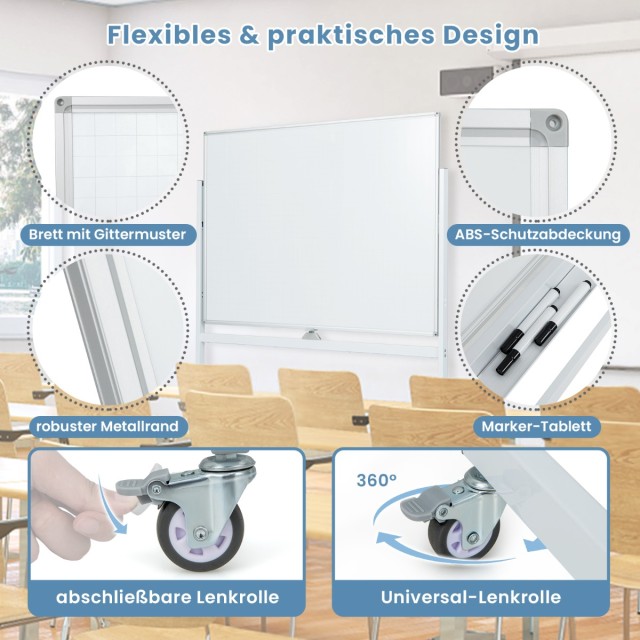 Costway Διπλής Όψης Πίνακας Whiteboard με Ρυθμιζόμενο Ύψος και Αξεσουάρ CB10566WH