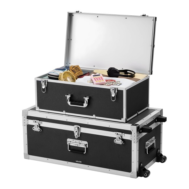 VEVOR Σετ 2 Μεταλλικών Αποθηκευτικών Κορμών, Ξύλινα Βαλίτσα με Κλειδαριές, Μαύρο DXJSCWX2833IA1Y32001V0