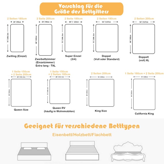 Costway Προστατευτικό Κάγκελο Κρεβατιού για Παιδιά 180 cm - Γκρι BS10028GR