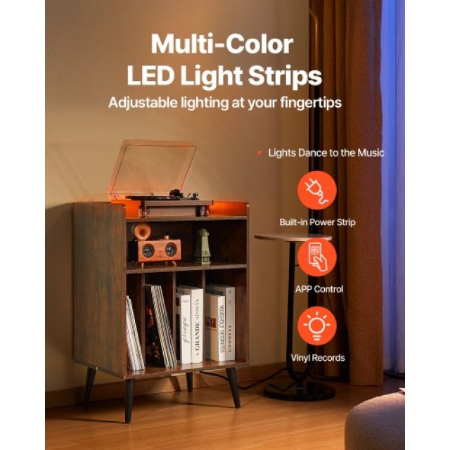 VEVOR Ξύλινο Πικάπ 3 Επιπέδων με LED & USB Θύρες DCJZJMZ3CDLKX7H57V2