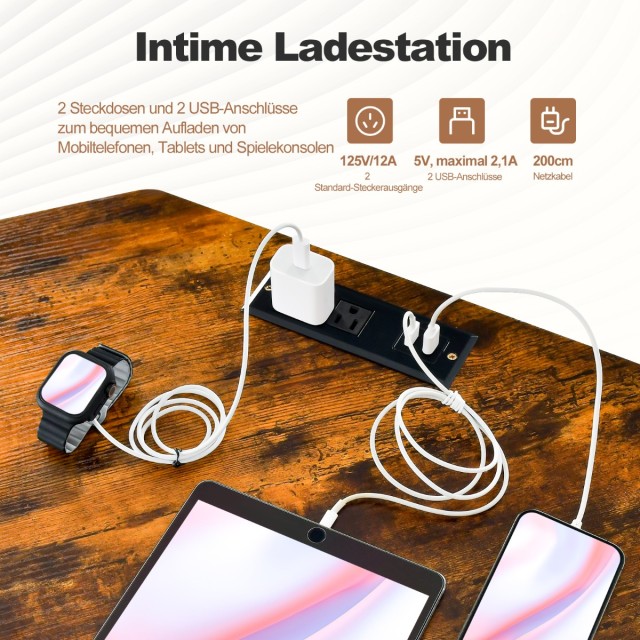 Γραφείο Υπολογιστή σε Σχήμα L με Ενσωματωμένες Πρίζες και USB Θύρες 125 , 168 x 50 x 74,5 cm CB10477DE-CF Costway