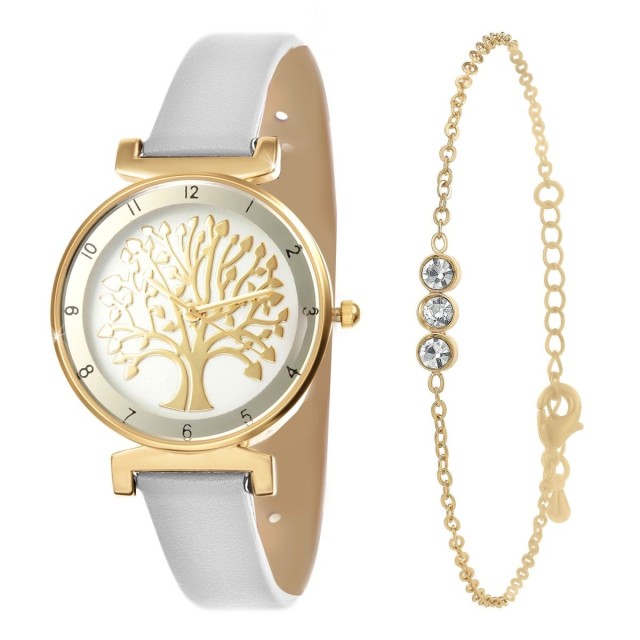 So Charm Ρολόι με μπρασελέ Tree of Life διακοσμημένο με Κρύσταλλα Swarovski, Χρυσό -Λευκό MF468B+BS4274D