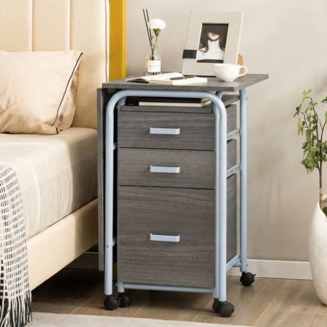 Costway Ρυθμιζόμενο Γκρι Γραφείο Υπολογιστή με 3 Συρτάρια & Ρόδες 75 x 105 x 50 εκ CB10359GR