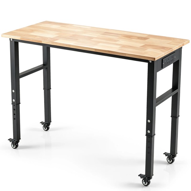 Costway Πάγκος Εργασίας με Ρόδες και Πρίζες, 116 x 50 x 61.5-96.5 cm Ρυθμιζόμενο Ύψος, Φορητός, έως 150 kg TL36031DE-NA