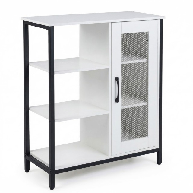 Costway Ξύλινο Sideboard με Πόρτα και Ρυθμιζόμενα Ράφια, Vintage Μπουφές Κουζίνας, Λευκό, 81 x 30 x 70 εκ. JV13946WH