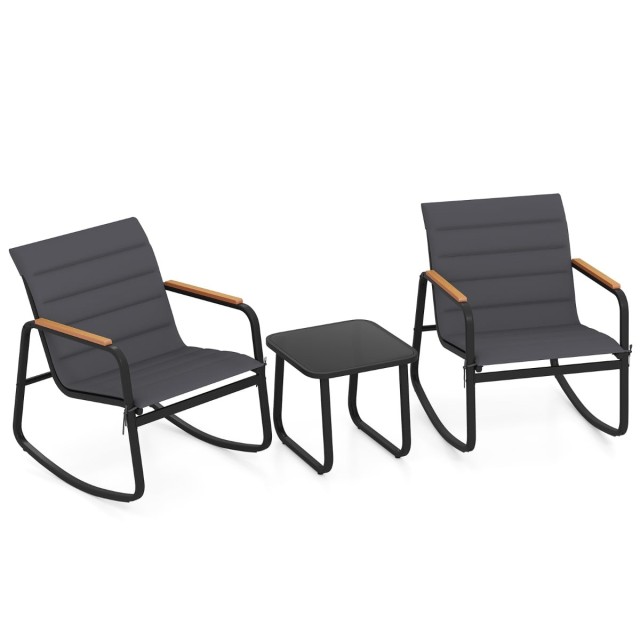 Costway Σετ Μπαλκονιού - Σετ Επίπλων Κήπου με 2 Κουνιστές Καρέκλες, Τραπέζι και Μαξιλάρια με Μπράτσα από WPC, Γκρι 41 x 44 x 44 cm NP12918GR